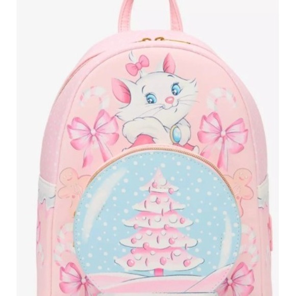 Loungefly Disney Marie Cat Holiday Mini Backpack Pink Snowglobe NWT - Picture 2 of 4